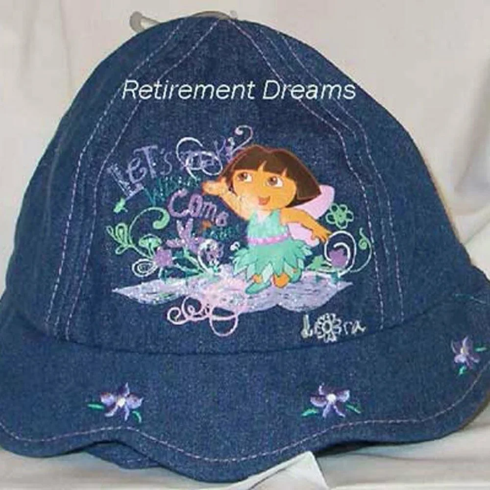Dora the Explorer bucket hat cap NB Infant Denim Floral Blue Purple NEW